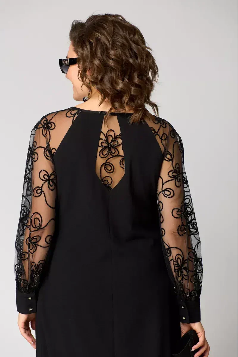 Milena™ | Elegant sort kjole med blondeærmer