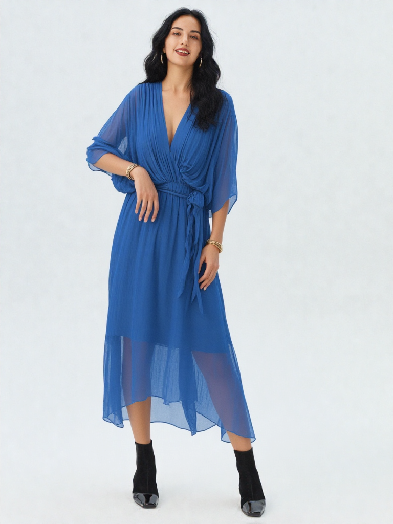 Valeria - Elegant midi-kjole med bindebånd i taljen
