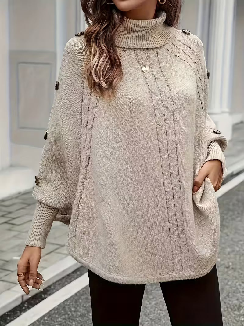 Lolana™ – Striktrøje med høj hals og flettet design