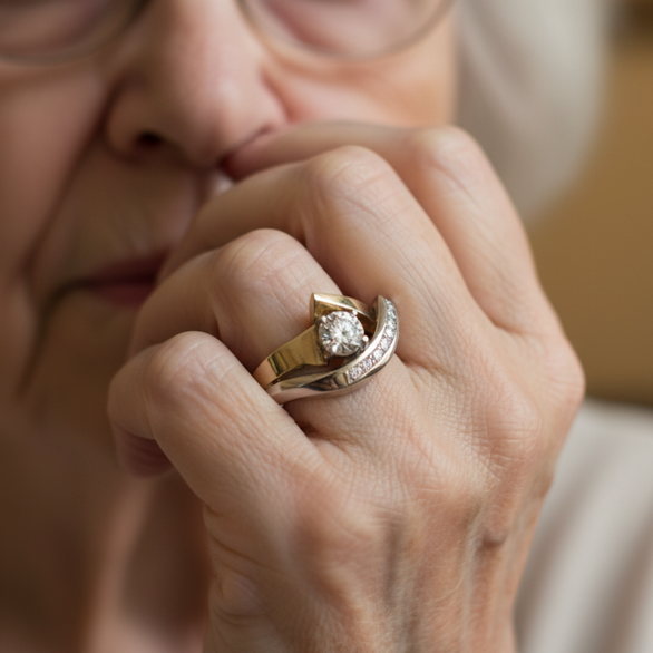 Vintage ring i guld- og sølvfarve med zirkonia