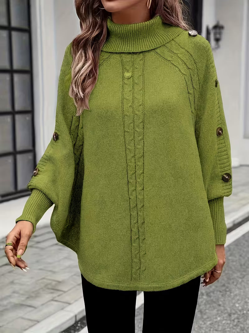 Lolana™ – Striktrøje med høj hals og flettet design