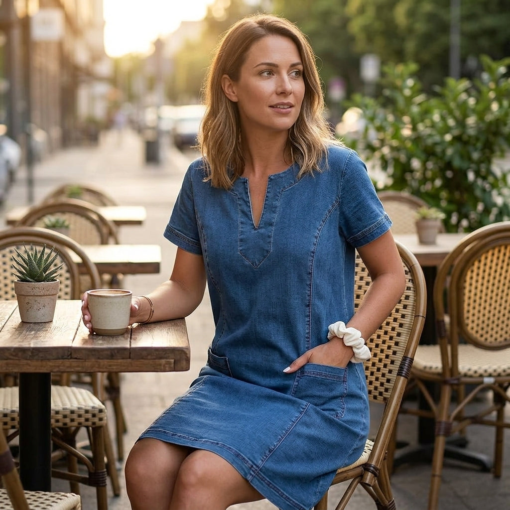 Julia | Blød denimkjole med forlommer