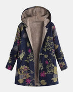 Aurora | Marineblå Have Blomster Plush Frakke