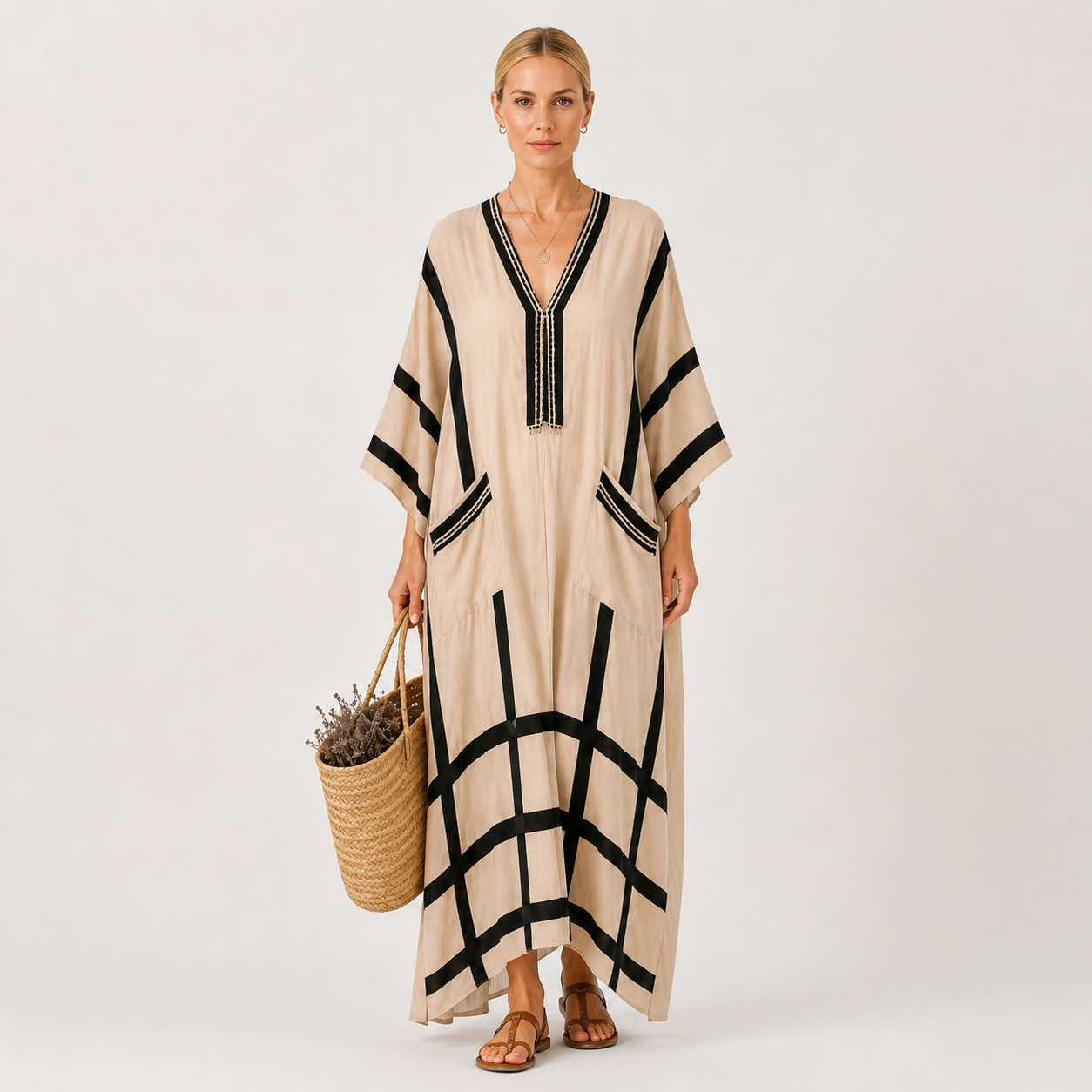 Kaftan Salma Beige Striber Sorte