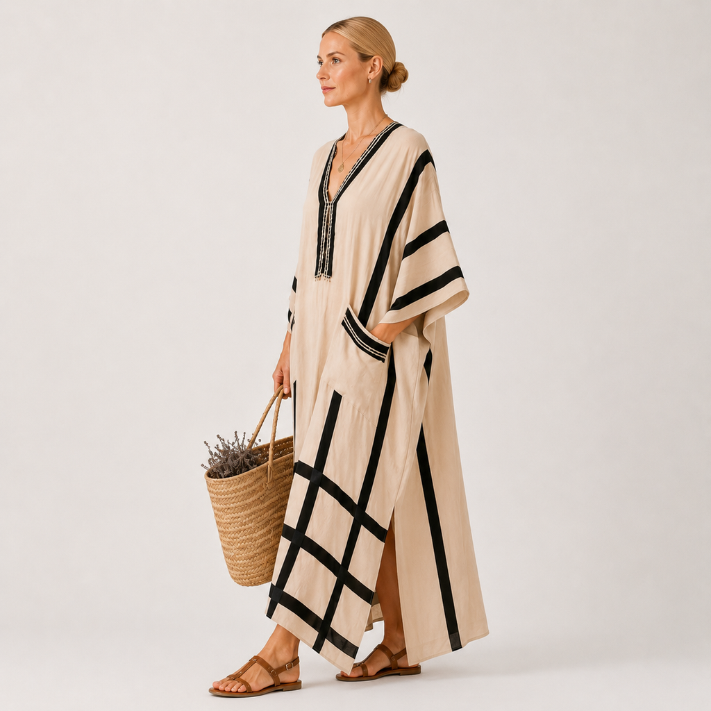 Kaftan Salma Beige Striber Sorte