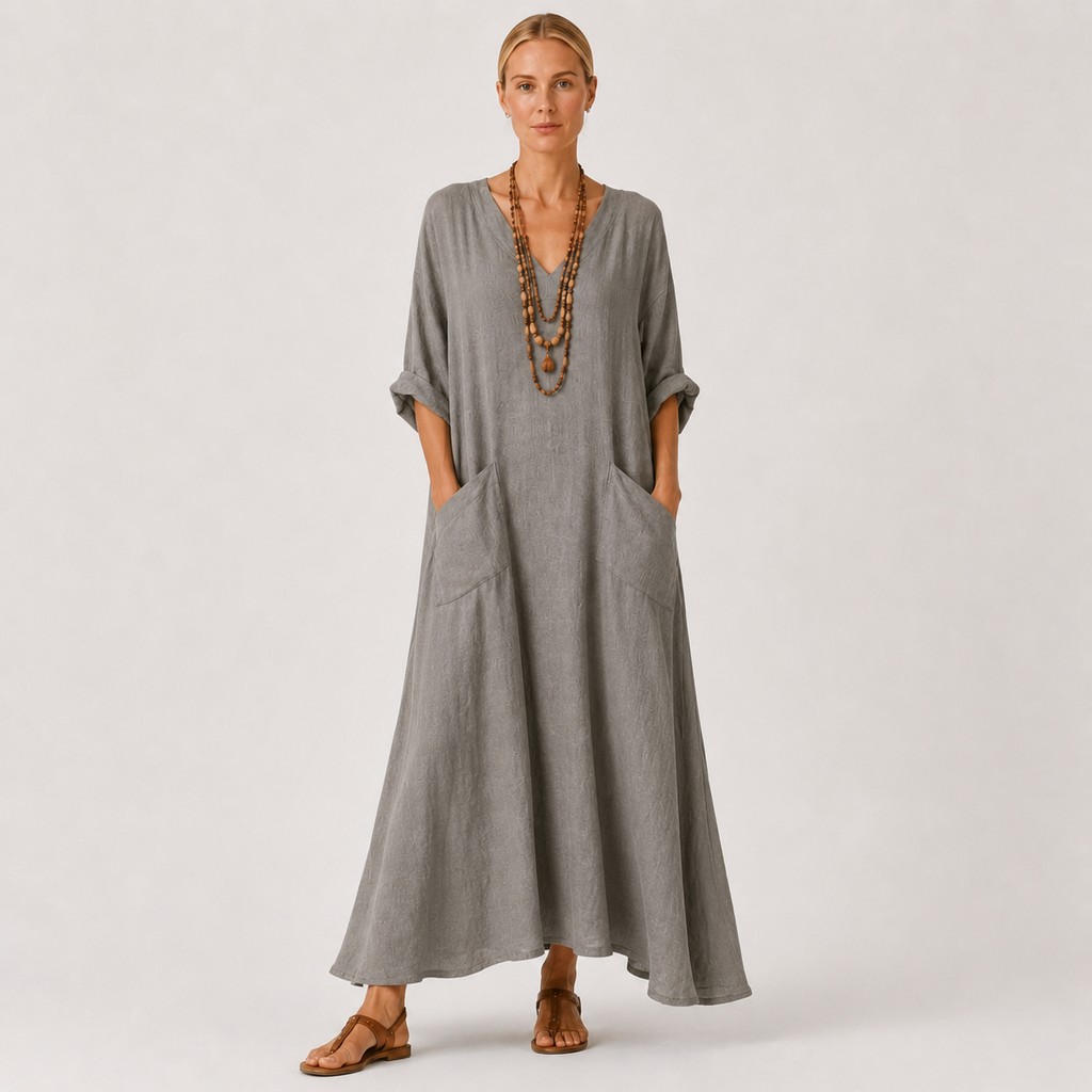 Kaftan Valentina Grå Ensfarvet