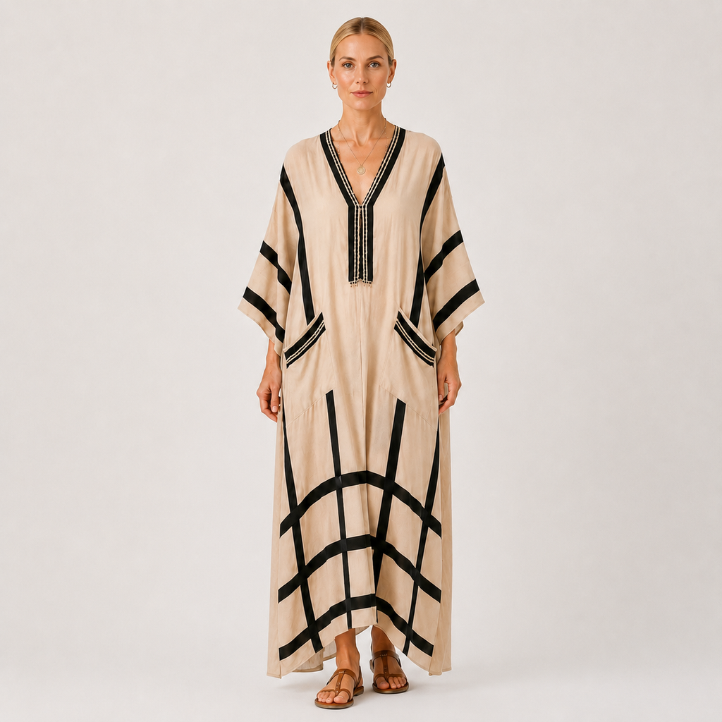 Kaftan Salma Beige Striber Sorte