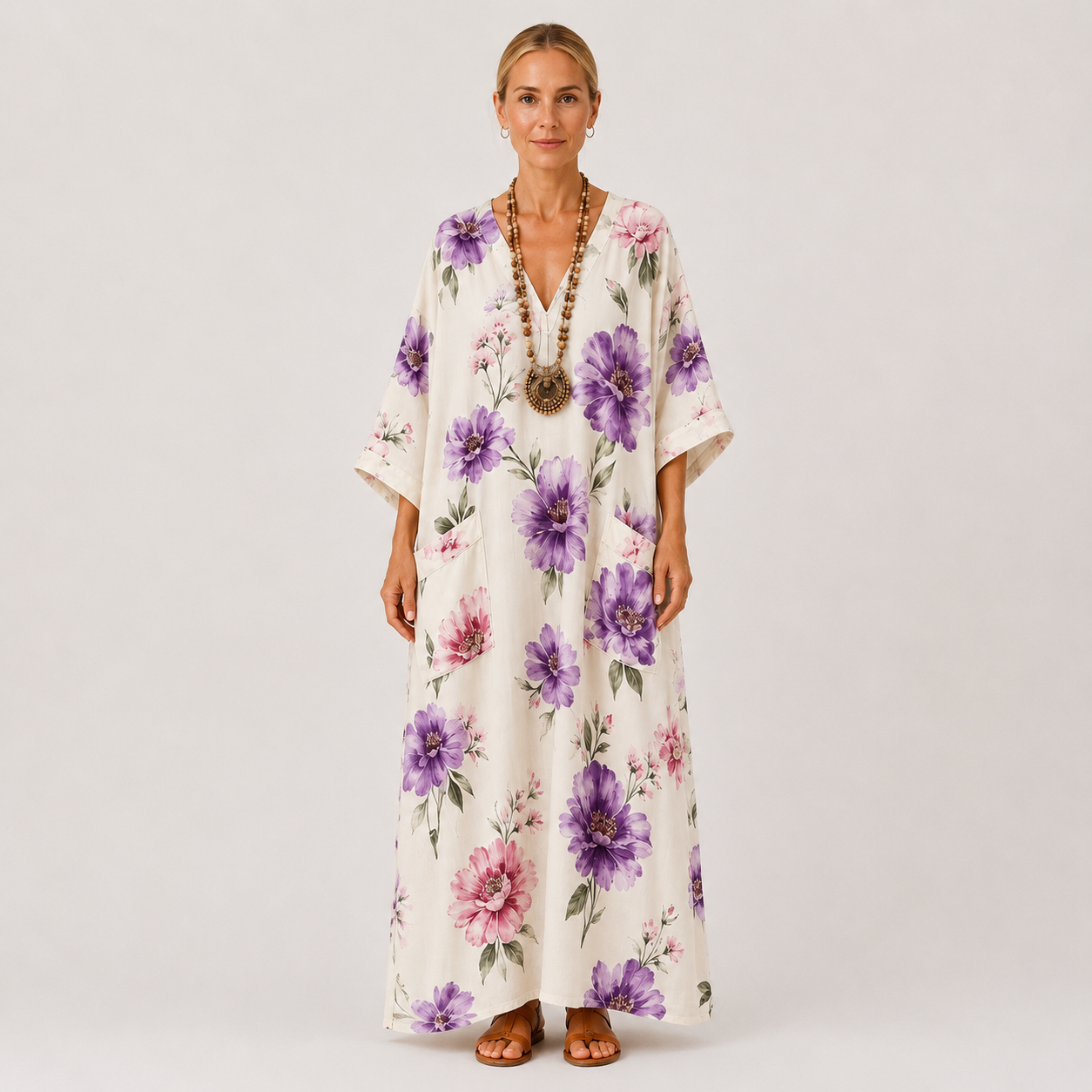Kaftan Inés Hvid Floral
