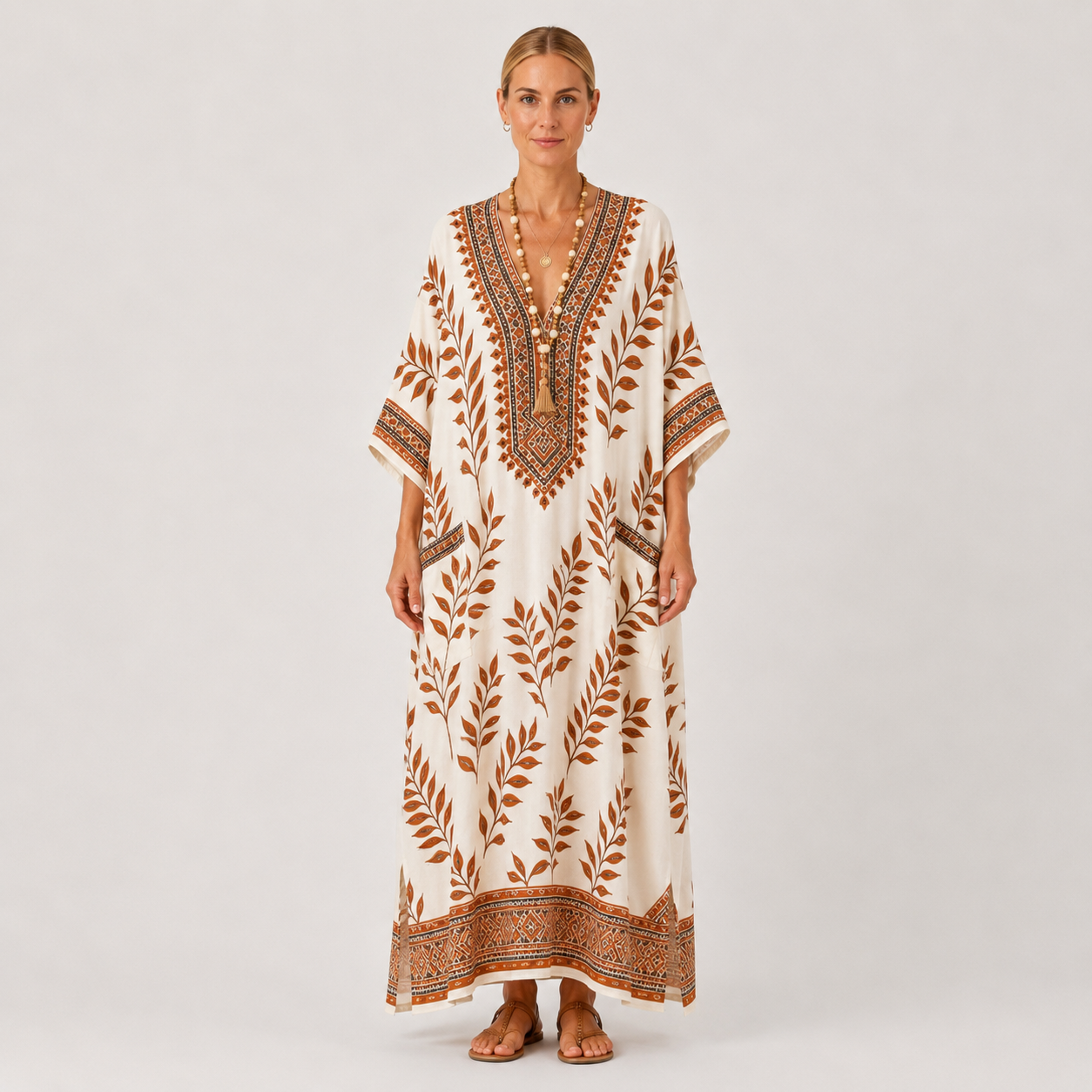 Kaftan Nora Creme Botanisk