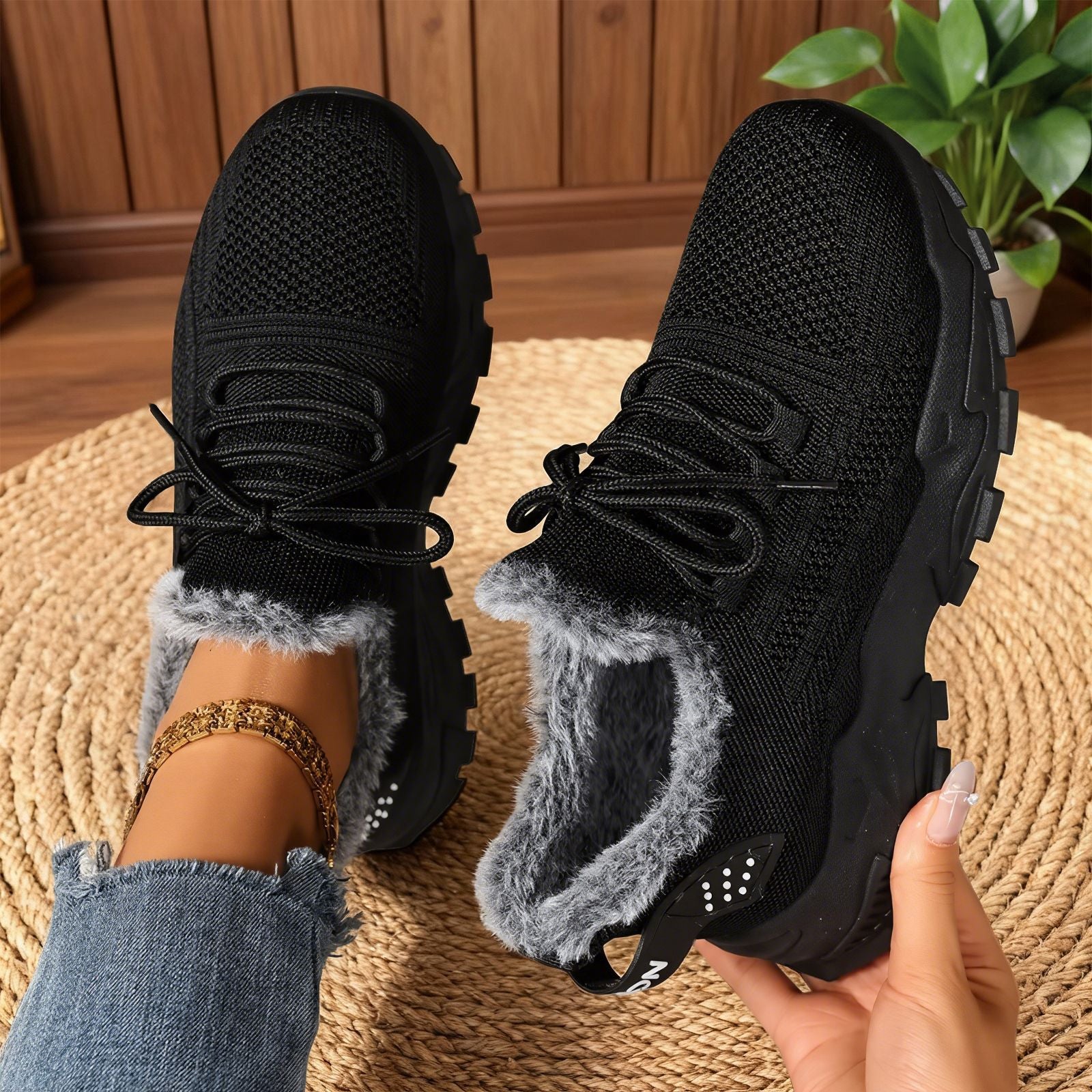 Nadia | Afslappede fleece-sneakers med snøring