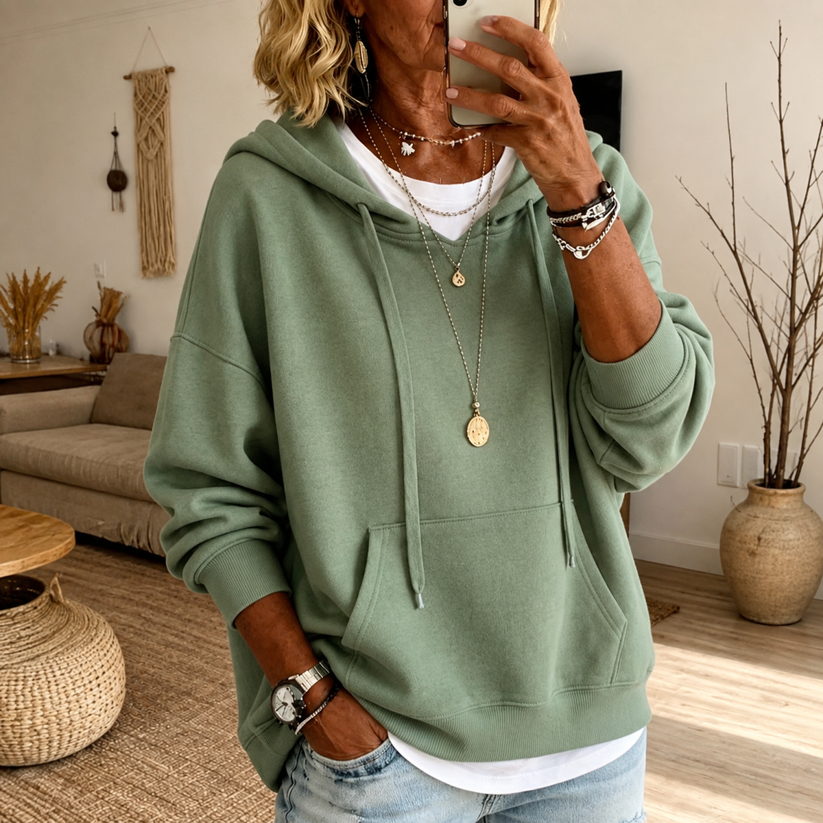 Amandine – Oversize hættetrøje i salviegrøn