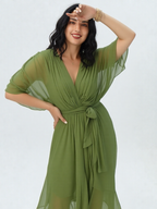 Valeria - Elegant midi-kjole med bindebånd i taljen