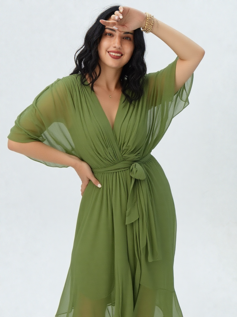 Valeria - Elegant midi-kjole med bindebånd i taljen