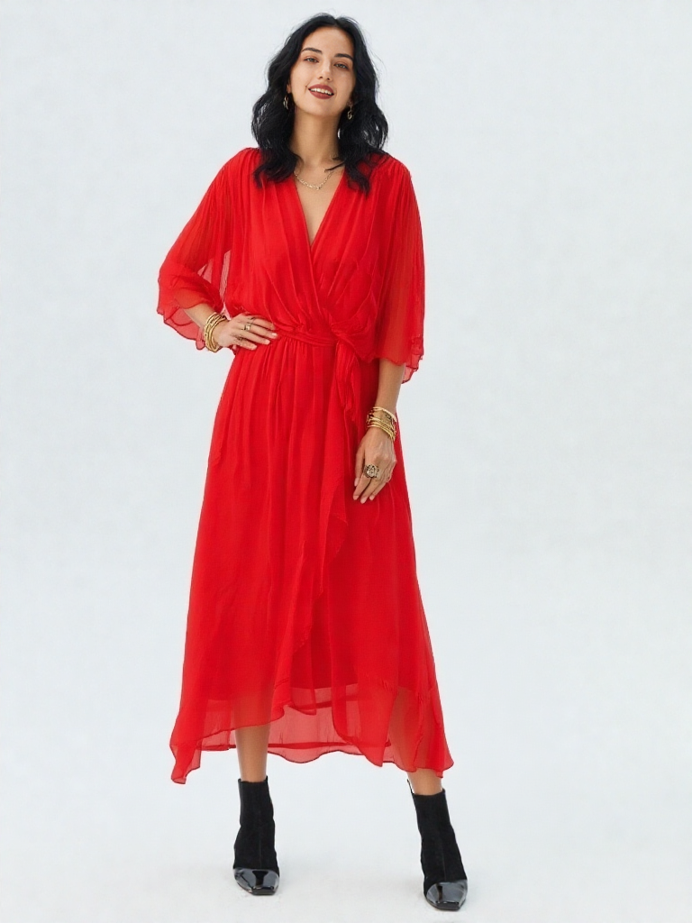 Valeria - Elegant midi-kjole med bindebånd i taljen