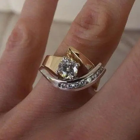 Vintage ring i guld- og sølvfarve med zirkonia