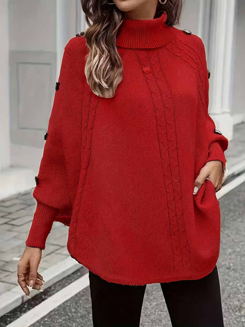 Lolana™ – Striktrøje med høj hals og flettet design