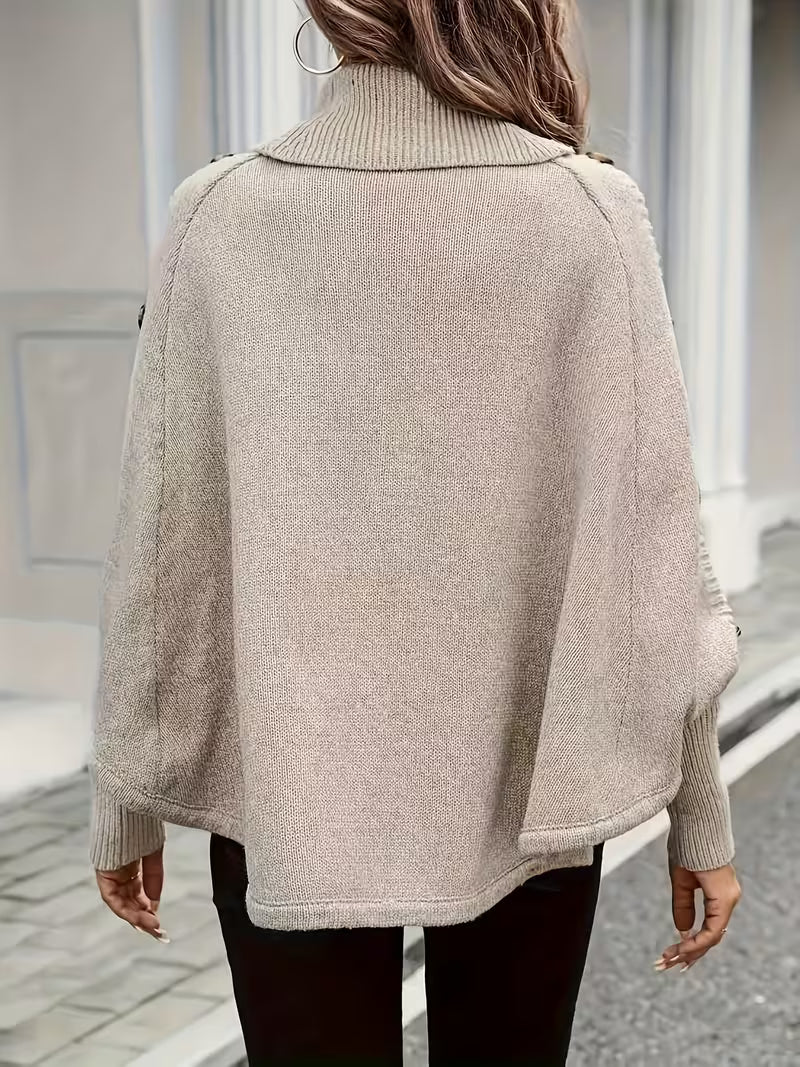 Lolana™ – Striktrøje med høj hals og flettet design
