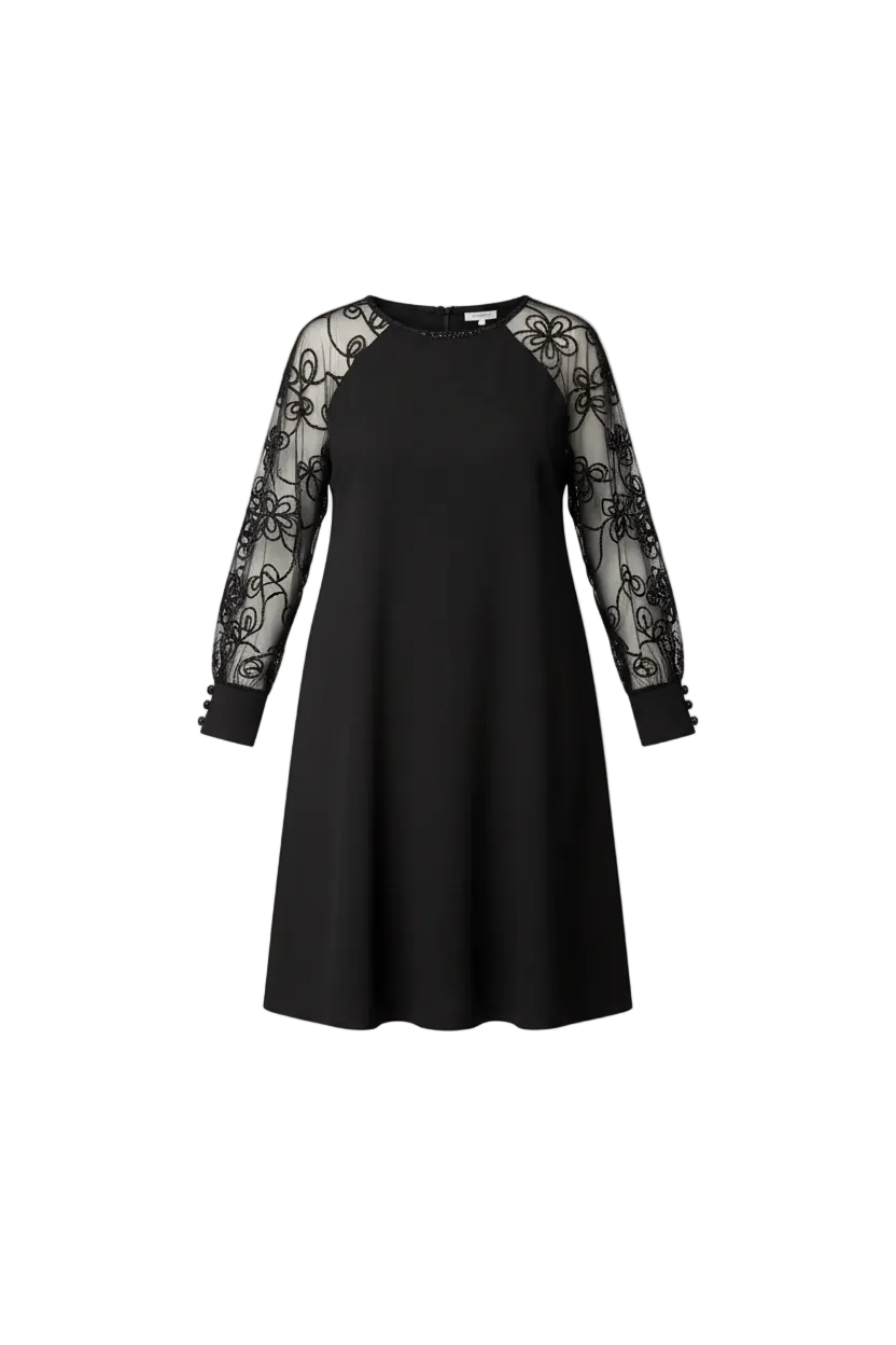 Milena™ | Elegant sort kjole med blondeærmer
