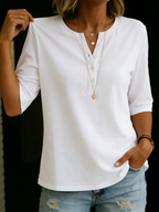 Pauline | Henley Top med 3/4-Ærmer & Afslappet Pasform
